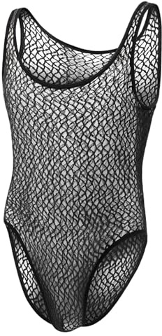AIEOE Herren Leicht Bodysuit Lace Elastisch Leotard Bodysuit Transparent Spitzen Nachthemd Overall Ganzkörper Männer Netzbody Clubwear EU S (Asie M)