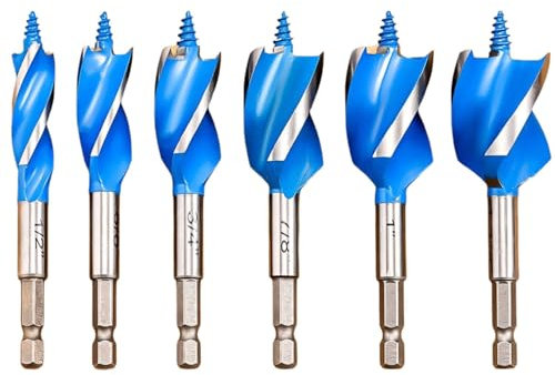 Hymnorq 6-Piece Wood Auger Drill Bit Set (1/2 to 1-1/8), High Carbon Steel Impact Wood Boring Bits with 1/4 Quick Change Hex Shank, Tri-Tip & 3-Flute Design for Hardwood, Softwood & Plastic
