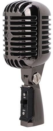 Fockety Microfono vocale dinamico retrò classico, microfono XLR supercardioide in metallo vecchio stile vintage con adattatore universale per supporto, microfono classico per performance