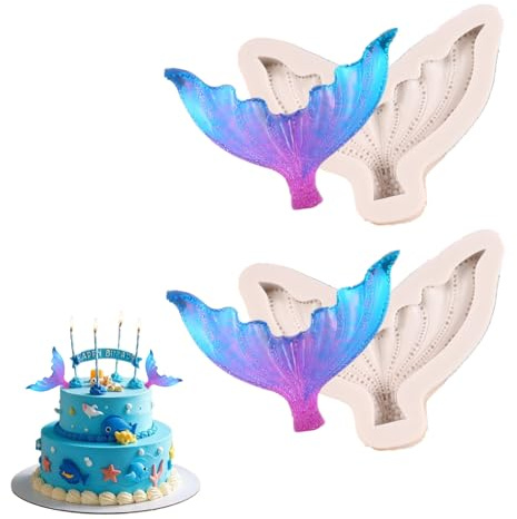 2 Pack Mermaid Tail Moulds Exquisite Fondant Cake Moulds Marine Baking Molds Tools for Cake Decoration