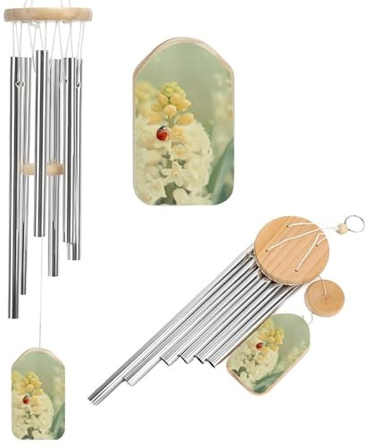 Campanas de Viento con Forma de Mariquita y Flor de Jacinto Blanco para Exteriores, campanillas de Viento conmemorativas de Aluminio para decoración de jardín y Patio