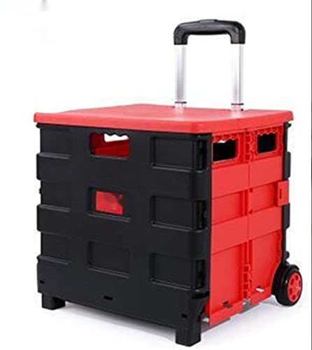 Caisse à roulettes, chariot pliable mobile avec couvercle, chariot à bras pliable et caisse à roulettes sur roulettes, porte-outils portable, poignée télescopique en plastique - S