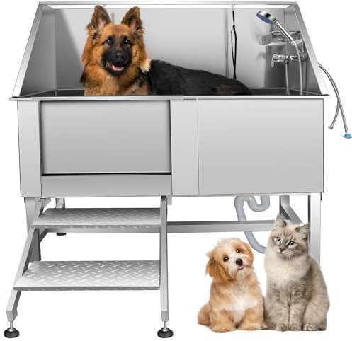 Dog Bathtub Professional Dog Washing Station Stainless Steel Pet Grooming Tub for Dogs Wash Tub, Dogs Cats with Sliding Doors