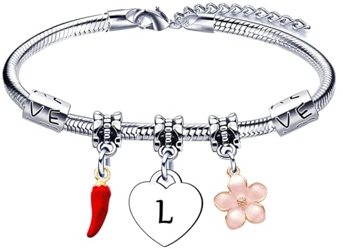GUOYU Personalisierbare Buchstaben Armband, Edelstahl Armbänder Anhänger für Damen, Mutter Tochter, Freundin Schwester Colega Madrina Lehrer Armbänder Herz Schmuck Geschenk