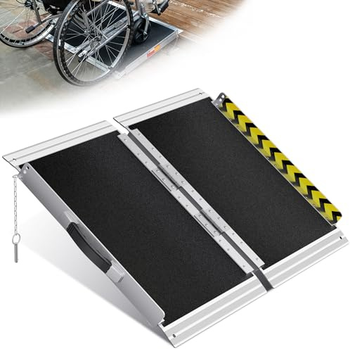PURFINO Rampa per Sedia a Rotelle 61CM, Capacità 363KG, Rampa Disabili Pieghevole Antiscivolo in Alluminio con Superficie in Carborundum per Gradini, Soglie, Cordoli, Scale e Auto