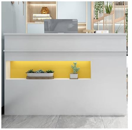 ZHENGQIAN Empfangstheke,Empfangstheke mit LED-Beleuchtung,Promotiontheke,Büromöbel Thekentisch,Empfangstheke mit Strauraum an der Rezeption,Doppelschichtiger Ablagetisch(Yellow,80cm/31.5in)