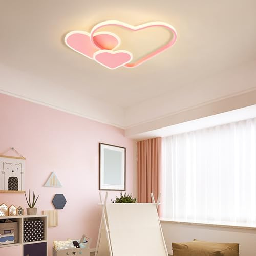 Xingfx Herzförmige LED Deckenleuchte 36W mit Fernbedienung, Dimmbar 3000–6000K, Modern Lampe für Kinderzimmer Schlafzimmer Wohnzimmer, Rosa Acryl Deckenlampe, 8–10m²