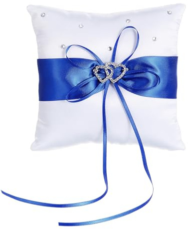 Psyqtsuary Ring Bearer Pillow, Heart Diamond Ring Cushion, Wedding Rings Pillow Blue Rings Holder for Wedding Party Weddings Ceremony Proposal