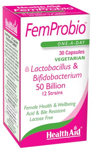 FemProbio Vegicaps 30 cápsulas – prebiótico + 50 mil millones de UFC – salud vaginal, digestiva, urinaria e inmunidad – vegano, sin gluten ni lactosa Health AID