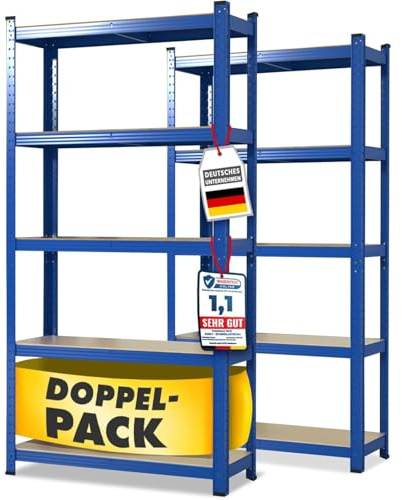 KARAT Estantería para cargas pesadas, juego de 2 unidades, estantería sin tornillos, estantería para sótano, estantería de almacenamiento, 5 estantes ajustables (azul, 50 x 100 x 200 cm)