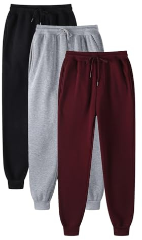 Pack de 3 pantalones de chándal unisex, pantalones deportivos otoño/invierno de cintura alta con goma elástica, pantalones de fitness de un solo color, elásticos, ligeros, cómodos, sudaderas con