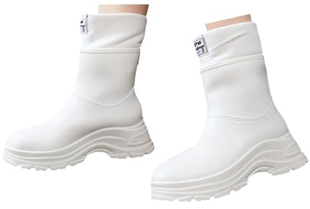 Xbemkste Stivali di gomma da donna con mezza imbottitura, impermeabili, antiscivolo, da giardino, in gomma, caldi e invernali, bianco, 37.5 EU