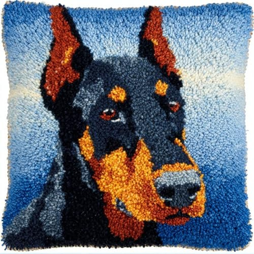 Taxpy Knüpfkissen Set Dobermann 43X43Cm Knüpfkissen Set Für Anfänger Erwachsene Oder Kinder Zum Selber Knüpfen,Diy Knüpfteppich Knüpfpackung