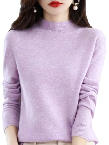 Generisch 2026 Nouveau Pull en Cachemire pour Femmes, 100% Pure Laine, Col Haut, Manches Longues, Pull Chaud et Doux en Tricot, lilas, L