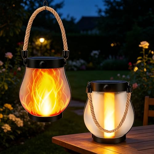 2 Pezzi Fiamme Danzanti per Esterni, Lanterne Solari Da Esterno Fiamma, Lanterna Solare per Esterni, Lanterne Solari Effetto Fiamma per Giardino Esterno, per Terrazza Cortile Decorazione