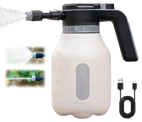 Pulverizador a presión eléctrico de 2 L, con batería, pulverizador de jardín para plantas, botella pulverizadora para plantas con niebla fina y modo de chorro, botella pulverizadora de agua