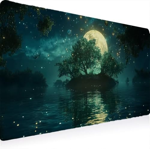 Tapis Souris XXL 700 x 300 Grand Prolongé Tapis Souris, Gamer Bureau Rubber Base Anti Dérapage, Imperméable Mouse Pad, Haute Précision et Vitesse avec Bords Cousus Lune Ciel Étoilé 1 W0G1-1041