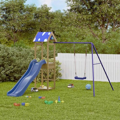 LoogCape Spielturm aus imprägniertem Kiefernholz mit Wellenrutsche Schaukel Sandkasten für Kinder ab 3 Jahren Garten Outdoor robustes Klettergerüst mit Dach und Zubehör für fantasievolle Abenteuer
