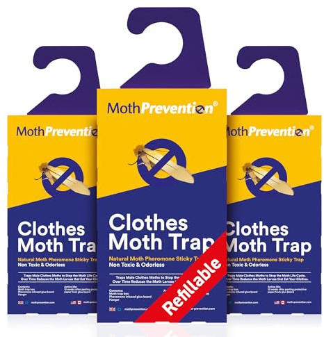 Powerful Moth Traps for Clothes & Closets | Refillable 3-Pack | Odor-Free & Natural | Moth Pheromone Traps for House & Clothing
