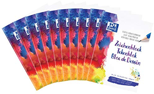 OXFORD Zeichenblock Schule, 10er Pack, DIN A4, blanko, 20 Blatt