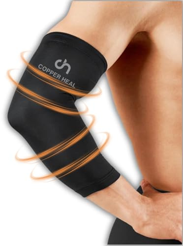 COPPER HEAL Funda de Compresión de Cobre de Codo Manga Codo recuperación médica contenido más alta infundida Codera Soporte rígido Dolor músculos articulaciones Tendonitis Brazo canasta tenis (S)