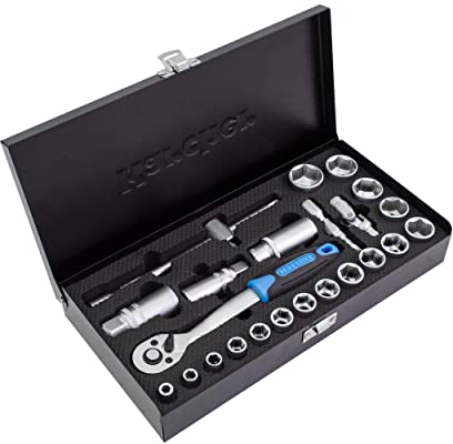 Karcher Steckschlüsselsatz 24-teilig 3/8 - hochwertiger Ratschenkasten mit Werkzeug aus Chrom Vanadium