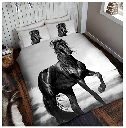 Gaveno Cavailia 3D WILDLIFE BLACK HORSE Bed Set with Duvet Cover and Pillow Case, Polyester-Cotton, Multi, King