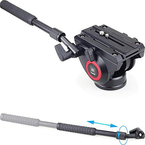 INNOREL Tête Vidéo Fluide H80 Hydraulique Amortissement pour DSLR Trépied Monopode Observation des Oiseaux 2 Sections Poignée Tête Panoramique 360° Noir, Rouge