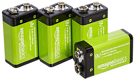 Amazon Basics, 4 batterie ricaricabili 9 V NiMH, 200 mAh, ricarica fino a 1000 volte, pre-caricate