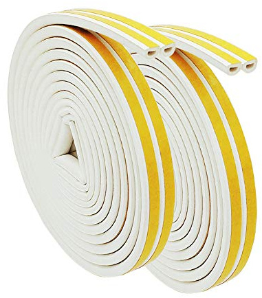 Doors Windows Draught excluder Tape, RIJAHO 2 Pack Soundproofing, Noise Muffling Weather Strip Tape, Self-Adhesive EPDM Foam D Type, 4 Seals Total 12.36M, White
