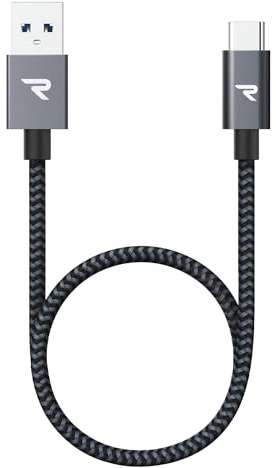 RAMPOW USB C Kabel, USB C Schnellladekabel USB 3.0 & QC 3.0 Kabel, 20CM | USB auf USB C Ladekabel, Kompatibel mit iPhone 17/16/15 Pro Max, Galaxy S26/S25/24, Langlebiges Nylon-Schnellladekabel
