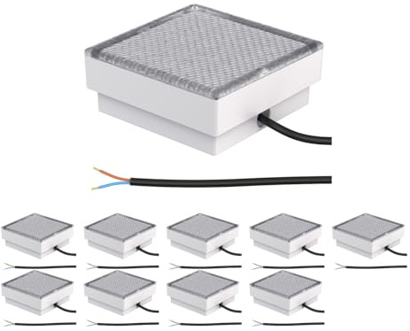ledscom.de 10x LED Pflasterstein Bodeneinbauleuchte CUS für außen, IP67, eckig, 15 x 15cm, warmweiß