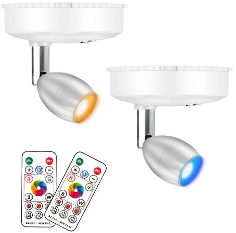 Amries RGB Batterie Wandstrahler, Kabellose Strahler Innen mit Fernbedienung, Dimmer LED Deckenstrahler Wireless Strahler, Batteriebetriebene Bilderstrahler für Kunstwerke Malerei Statue (RGBW)