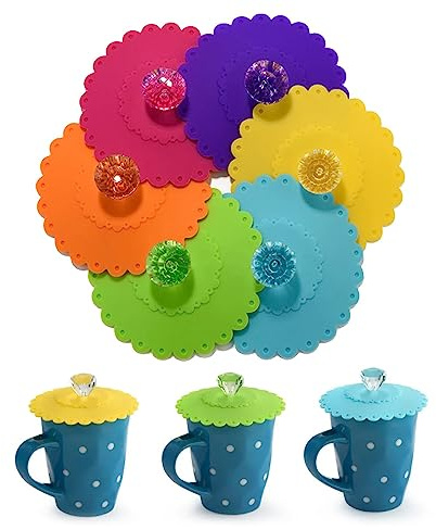 6 Stücke Deckel für Trinkgläser - Glasabdeckung Trinkglasng Lebensmittelqualität Silikon Deckels Abdeckung, Glas Deckel Anti Staub für Kaffee Bierkrug Trinkgläser
