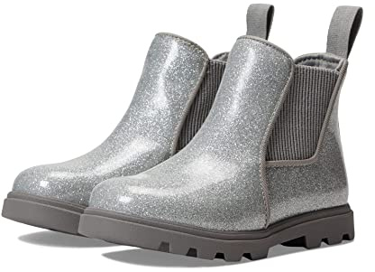 Native Shoes Kids Kensington Treklite (Little Kid) - Boots for Kids - Round-Toe Silhouette - Chelsea-Style Silver Glitter/Pigeon Grey 4 Big Kid M