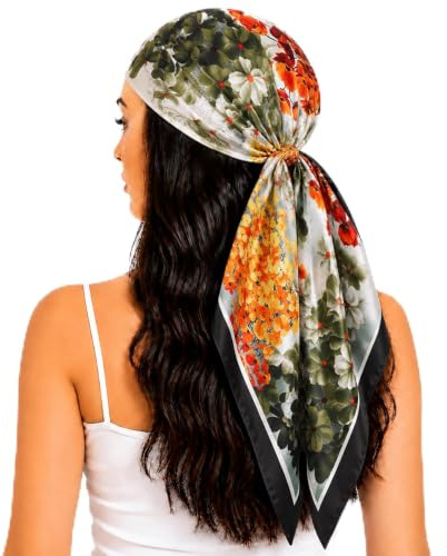 FAIRYGATE Damen Quadratischer Schal Satin Kopftuch Bandanas Haarschal Schal für Damen 90x90cm 76