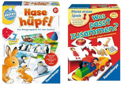Ravensburger 24735 - Hase hüpf! - Bewegungsspiel für die Kleinen 21402 - was passt zusammen? - Puzzelspiel für Kinder, Bildpaare zuordnen für 1-4 Spieler ab 2 Jahren