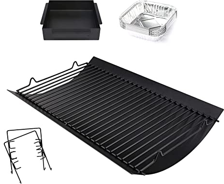 Hisencn 20 inch Ash pan, Porcelain Steel Grease Collection Pan with 15 Pack Aluminum Foil Drip Pan for Chargriller 5050 5650, Replacement Part with 2pcs Fire Grate Hanger, 20 Drip Pan