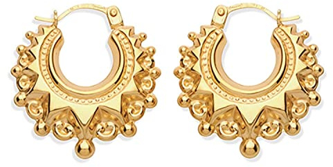 9ct Yellow Gold on Silver Victorian Style Gypsy Creole Hoop Earrings - 20mm