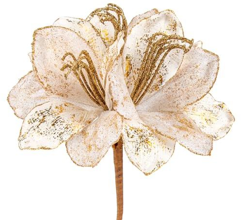 Oairse 3er-Set Ø25 cm künstlichen Weihnachtsblumen, Glitzer-Weihnachtsblumen Clivia für Weihnachtsbaum-DIY-Dekoration, künstliche Blumen für Feiertage, Esstisch-Mittelstück, Neujahrs-Ornamente, Weiß