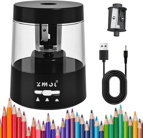 ZMOL Elektrischer Anspitzer (Pencil Sharpener) - Kompaktes, batteriebetriebenes Gerät zum schnellen Radieren von Nr.2 - Stiften und Farbstiften (6-8mm), ideal für Kinder, Schule, Büro und Zuhause.