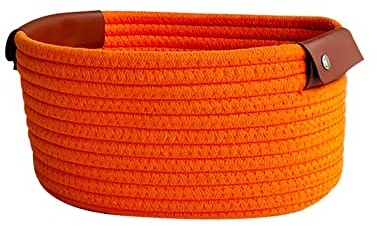 Yurosiay Cesto portaoggetti in cotone intrecciato per soggiorno, cucina, bagno, corda di cotone, 25 × 20 × 12 cm, arancione