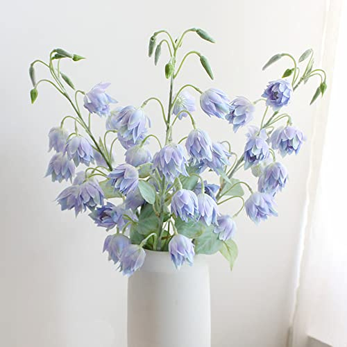 3Pcs Artificial Bluebell Silk Flower Outdoors Fake Plants Faux Silk Flower, Large Artificial Lily of The Valley Wind Chime Orchid for Home Office Decoration, Dining Table Centerpiece (Light Blue)
