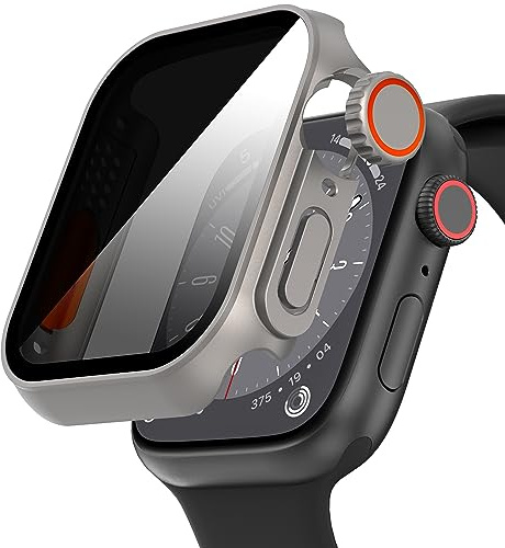 Diruite Hülle für Apple Watch Series 9/8/7 45mm Schutzhülle Anti Spy | Einzigartiges Design PC Case mit Privatsphäre Hartglas,Hohe Empfindlichkeit,Kratzfest,Rundum Displayschutz,Titanstahl,45mm