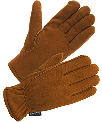 SKYDEER 3M Thinsulate Thermal Winter Guanti con protezione antivento in vera pelle di cervo (unisex), marrone, L
