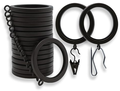 BlastHome® Luxury Curtain Rings – Premium Metal - Quiet, Smooth, Removable Nylon Inserts – Pinhooks & Clips Included – 1 1/2 Inside Diameter – 18 Rings for Two Standard Curtains – Brushed Dark Brown