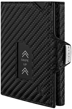 KIDMAN Apollo I Echtleder Slim Wallet mit Münzfach I Kleines Portemonnaie für Herren mit RFID I Kompaktes Portmonee I Mini Geldbörse für Männer I Kreditkartenetui für bis zu 11 Karten I Carbon