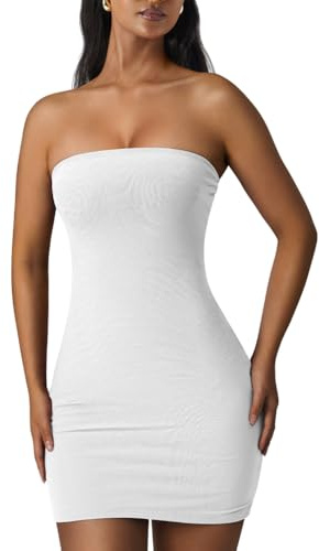 XXTAXN Womens Sexy Tube Sleeveless Bodycon Cocktail Party Mini Dress White