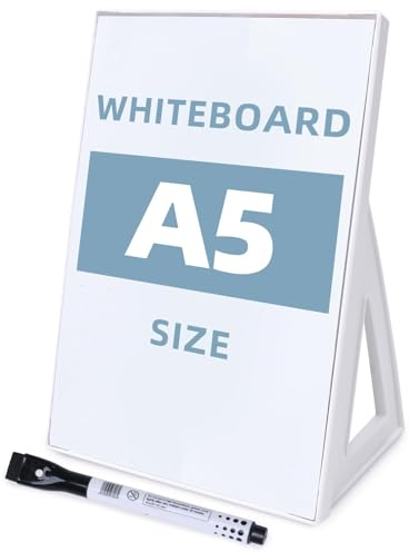 SENWHAL Kleines Whiteboard mit Ständer, 21,6 x 14,7 cm, kleines, trocken abwischbares Whiteboard, stehend, Mini-Whiteboard-Staffelei für den Schreibtisch mit einem Marker
