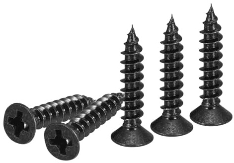DTGN 200Pcs M3x16mm Flat Head Wood Screws, Carbon Steel Phillips Self Tapping Screws - Good for Woodworking, Furniture - Black